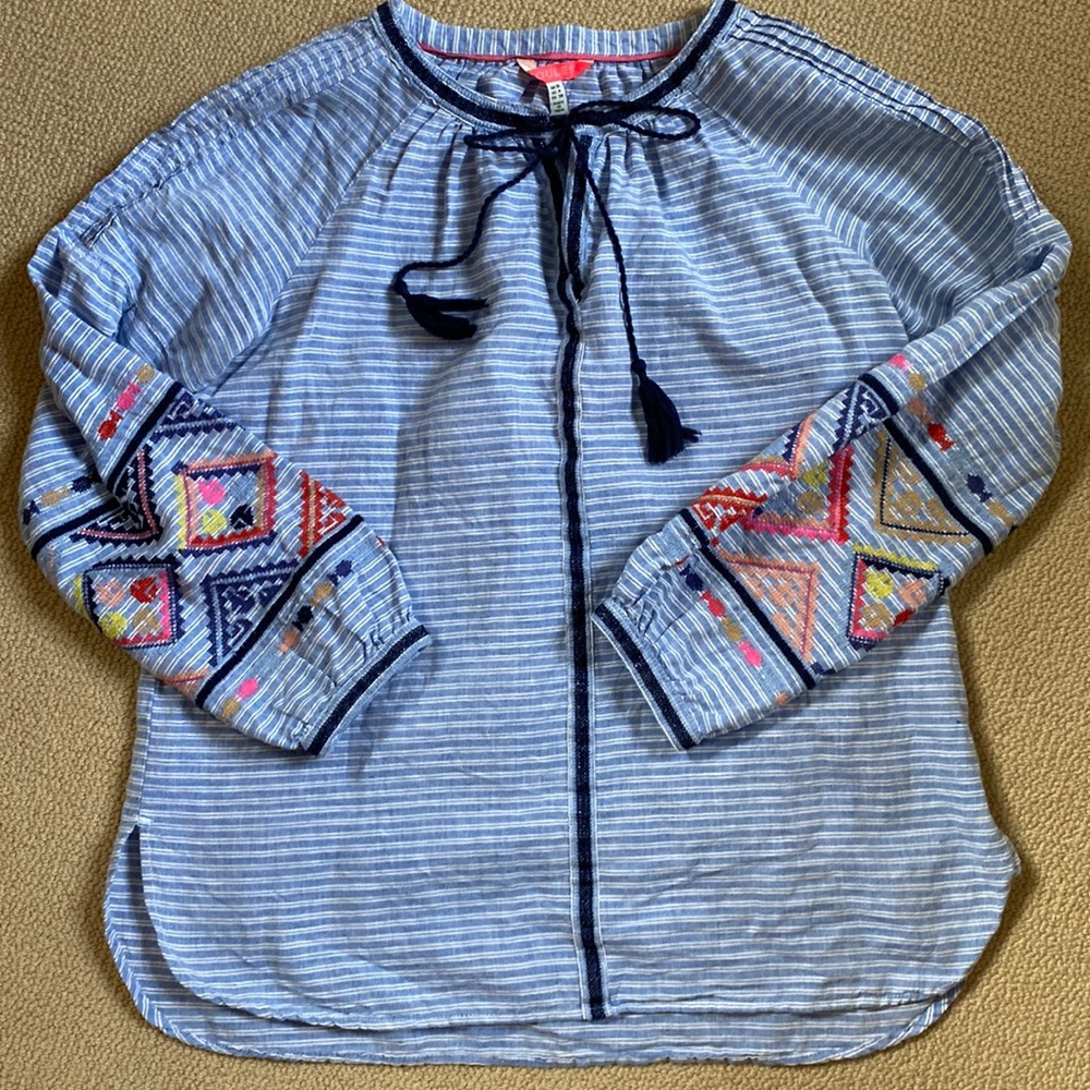Joules embroidered striped linen/cotton tunic Size 6 EUC
